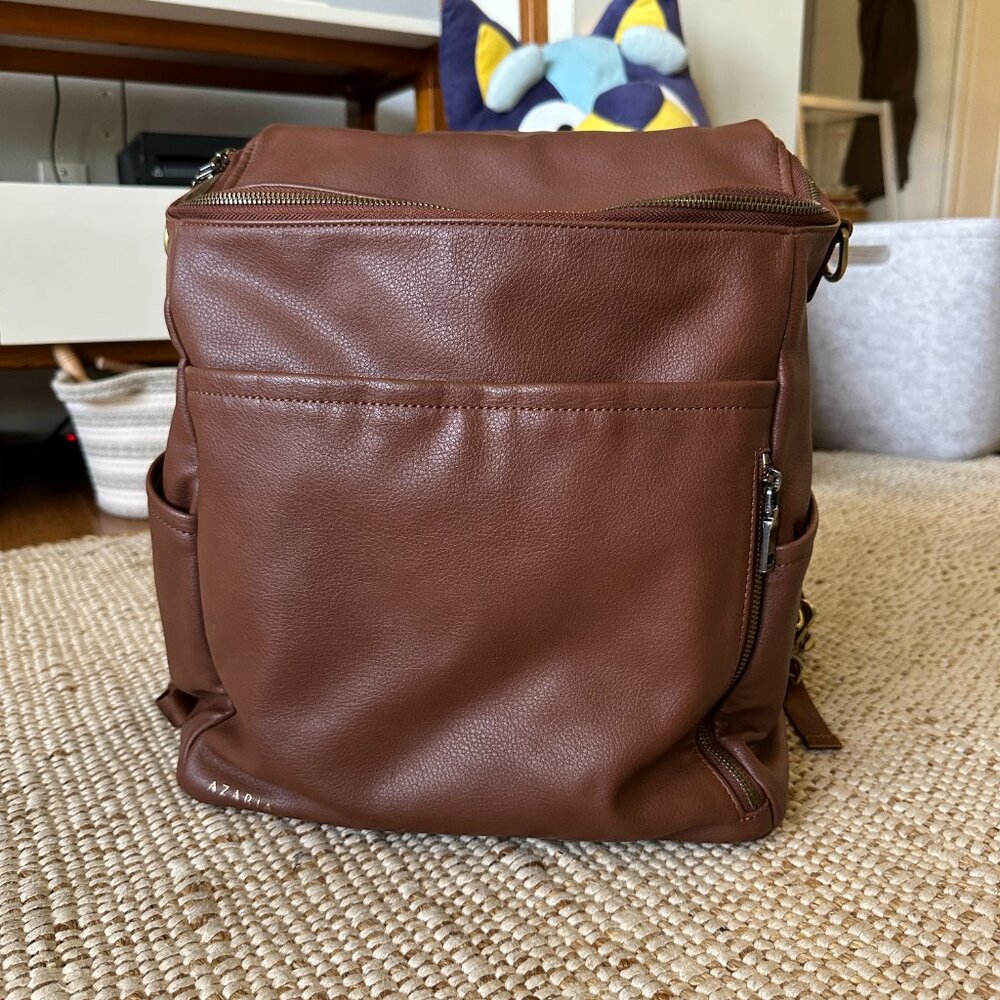 Azaria Diaper Bag - La Mère Grand Vegan Leather Backpack in Color Chestnut Brown